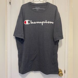 CHAMPION Short Sleeve gray Tshirt Size XL crew neck w/logo on front & sleeve